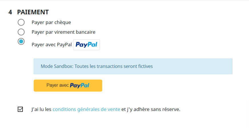 Bouton de paiement dans la page de commande