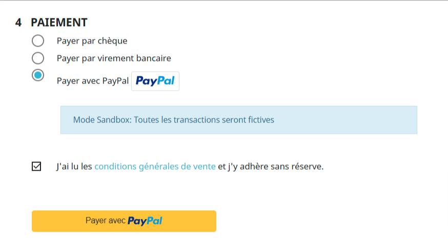Bouton de paiement à la fin de la page de commande