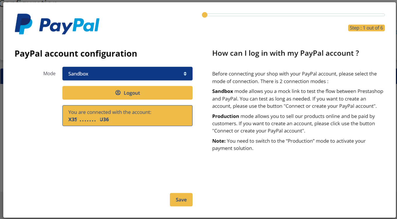 Step 1 — account connection code