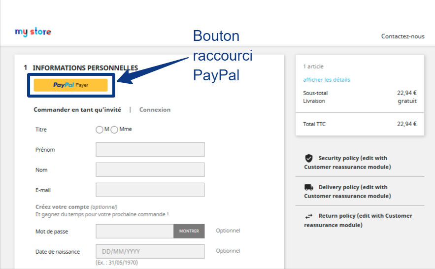 PayPal Express Checkout button at the sign-up step