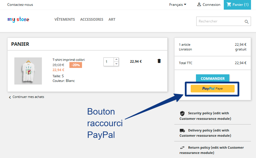 PayPal Express Checkout button on the cart page