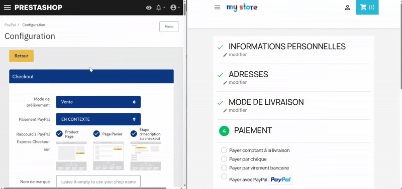 Modes de paiement « En contexte » et « Rediriger »