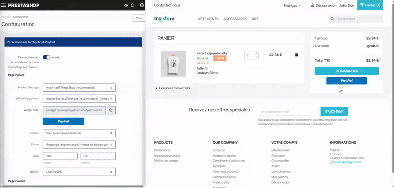 Personnalisation des raccourcis PayPal Express Checkout