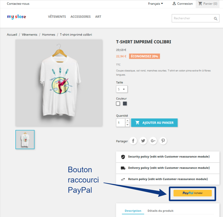 Bouton PayPal Express Checkout sur une page produit